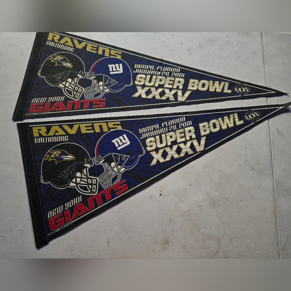 VINTAGE Baltimore Ravens Vs New York Pennant Flag Felt Black Super Bowl XXXV